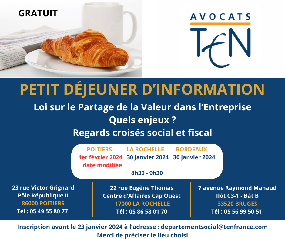 Petit-déjeuner d’information : loi sur le partage de la valeur dans l’entreprise - Quels enjeux ? Regards croisés social et fiscal